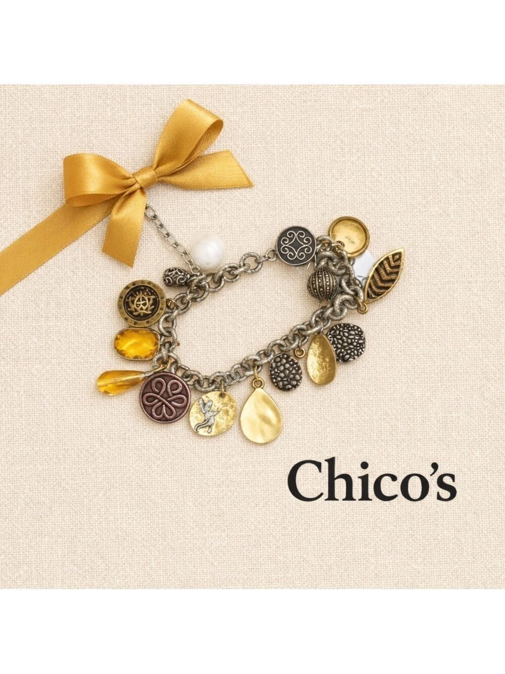 Chico’s Mixed Metal Charm Stretch Bracelet